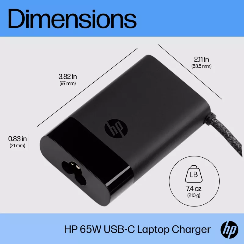 HP USB-C 65W Laptop Charger, Laptop, Indoor, 90 V, 65 W, 5 - 20 V, 1.6 A