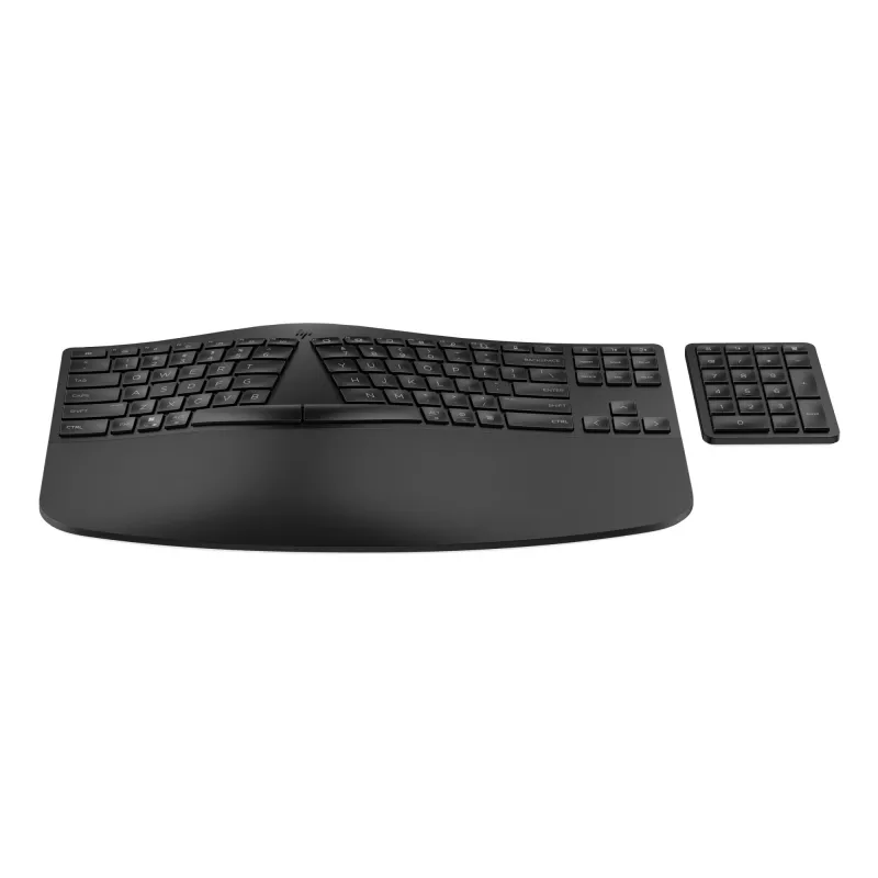 HP 965 Ergonomic Wireless Keyboard, Full-size (100%), Wireless, RF Wireless + Bluetooth, Membrane, Black