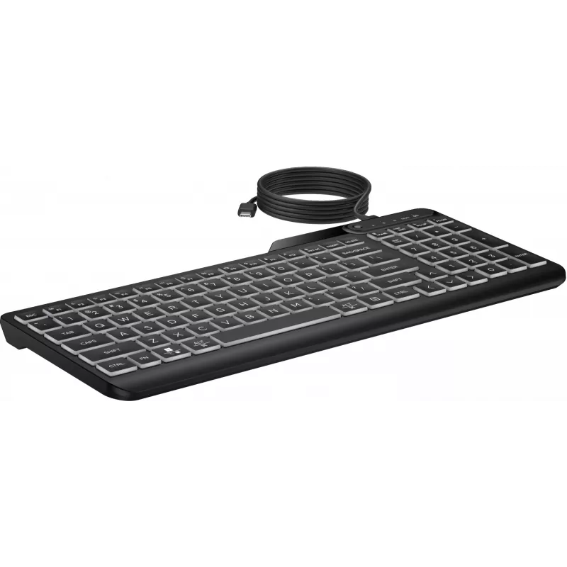 HP 405 Multi-Device Backlit Wired Keyboard, Full-size (100%), Wired, USB, Membrane, Black
