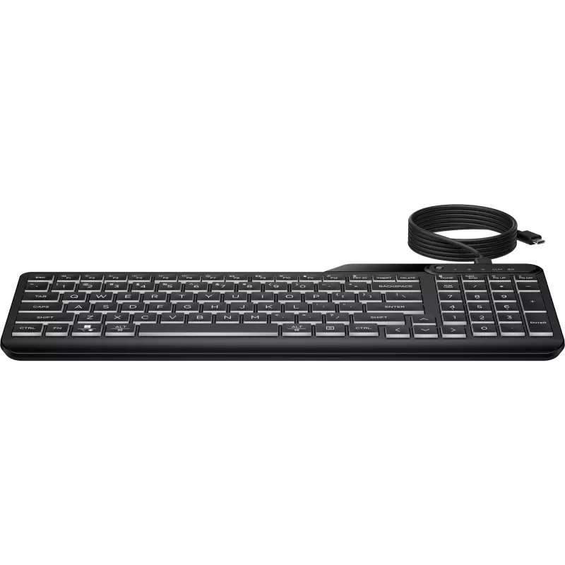 HP 405 Multi-Device Backlit Wired Keyboard, Full-size (100%), Wired, USB, Membrane, Black