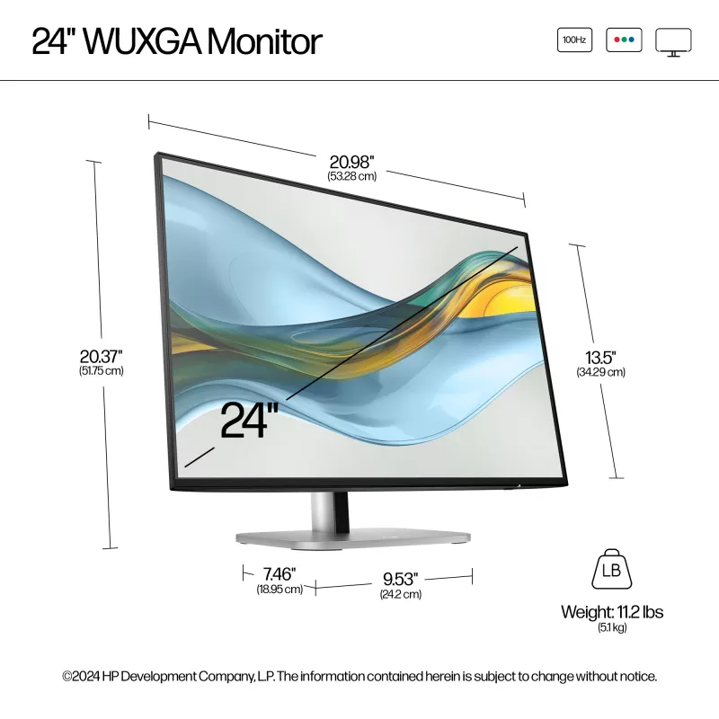 HP Series 5 Pro 24 inch WUXGA Monitor - 524pn, 61 cm (24 inch), 1920 x 1200 pixels, WUXGA, LCD, 5 ms, Black