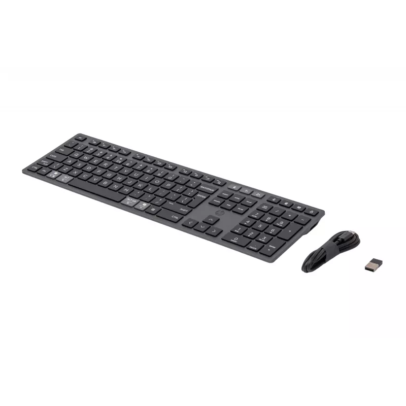 HP 720 Multi-Device Rechargeable Wireless Keyboard, Full-size (100%), Wireless, USB + Bluetooth, Mechanical, QWERTY, Black