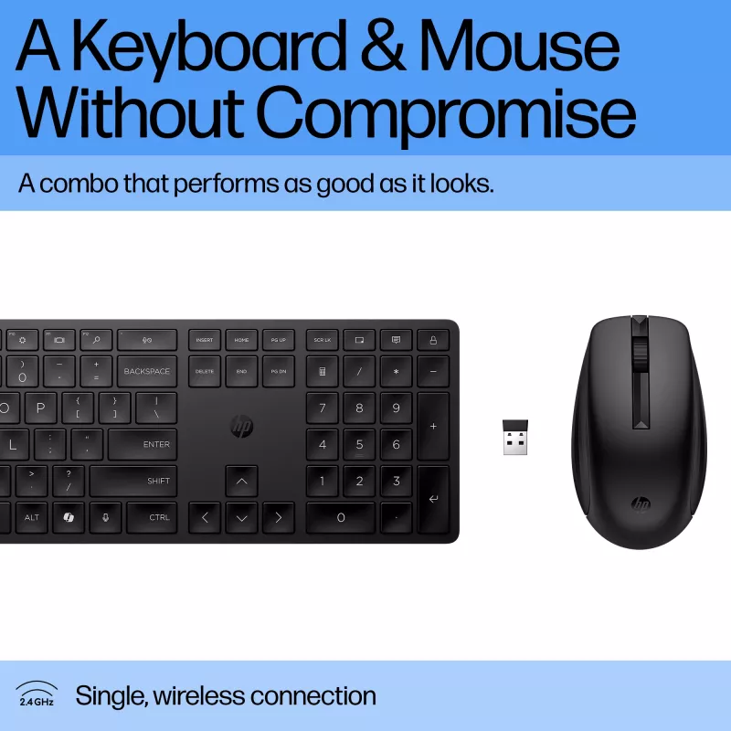 HP 655 Wireless Keyboard and Mouse Combo, Black, Mouse included