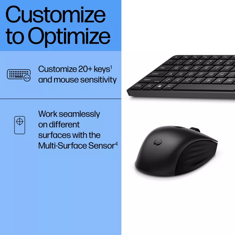 HP 655 Wireless Keyboard and Mouse Combo, Black, Mouse included