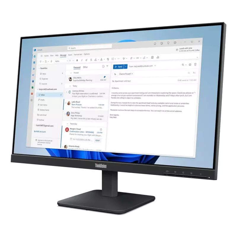 24 inch Lenovo ThinkVision S24-4e LED IPS Monitor, 1920x1080 Full HD, 6 ms, 178° viewing angles, VESA, Black