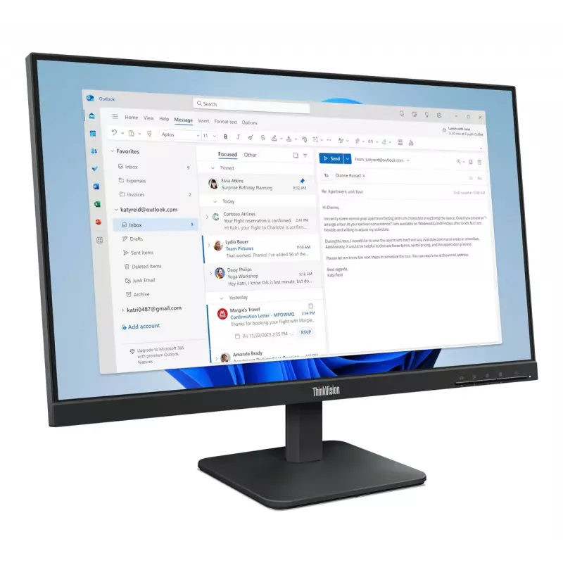 24 inch Lenovo ThinkVision S24-4e LED IPS Monitor, 1920x1080 Full HD, 6 ms, 178° viewing angles, VESA, Black