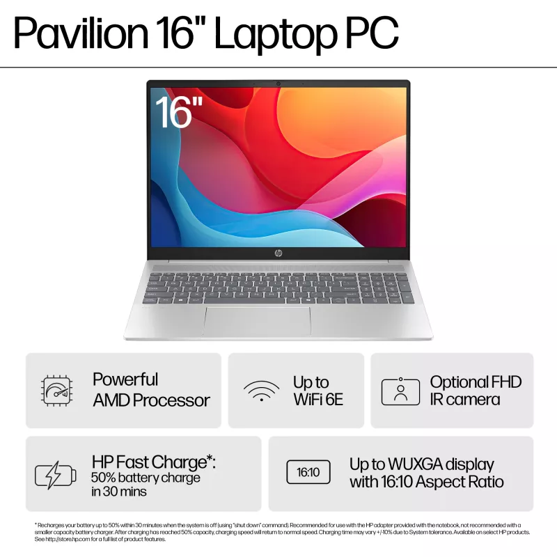 HP Pavilion 16-ag0009na AMD Ryzen™ 5 8540U Laptop 40.6 cm (16 inch) Touchscreen 2K 8 GB LPDDR5-SDRAM Wi-Fi 6 (802.11ax) Windows 11 Home Blue (Refurbished)