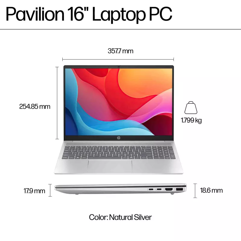 HP Pavilion 16-ag0009na AMD Ryzen™ 5 8540U Laptop 40.6 cm (16 inch) Touchscreen 2K 8 GB LPDDR5-SDRAM Wi-Fi 6 (802.11ax) Windows 11 Home Blue (Refurbished)