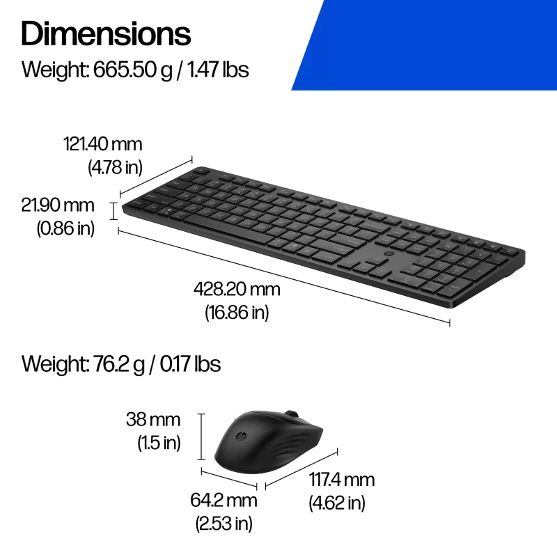 Keyboard and Mouse Combo HP 495C — Full-size wireless keyboard, multi-device mouse, USB/RF/Bluetooth, black