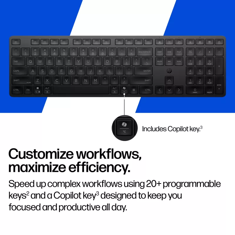 HP 495K Multi-Device Dual-Mode Keyboard, Full-size (100%), Wireless, USB + Bluetooth, Black