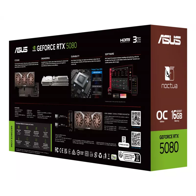 Graphics card ASUS GeForce RTX 5080 16 GB GDDR7, PCIe 5.0, 256-bit, 385×80×151 mm, 3 fans, 16-pin power