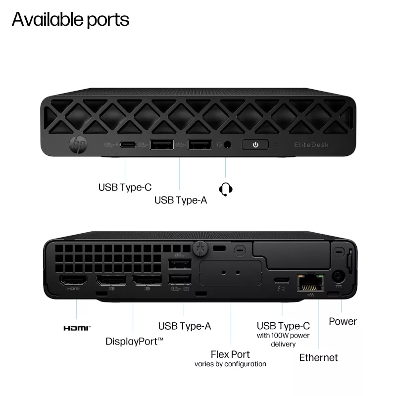 Mini PC HP EliteDesk 8 Mini G1i AI — Intel Core Ultra 7 265T, 16 GB DDR5, 1 TB SSD, Windows 11 Pro, Black