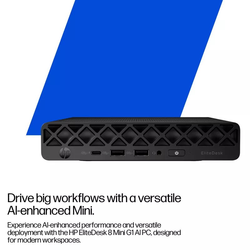 Mini PC HP EliteDesk 8 Mini G1i AI — Intel Core Ultra 7 265T, 16 GB DDR5, 1 TB SSD, Windows 11 Pro, Black