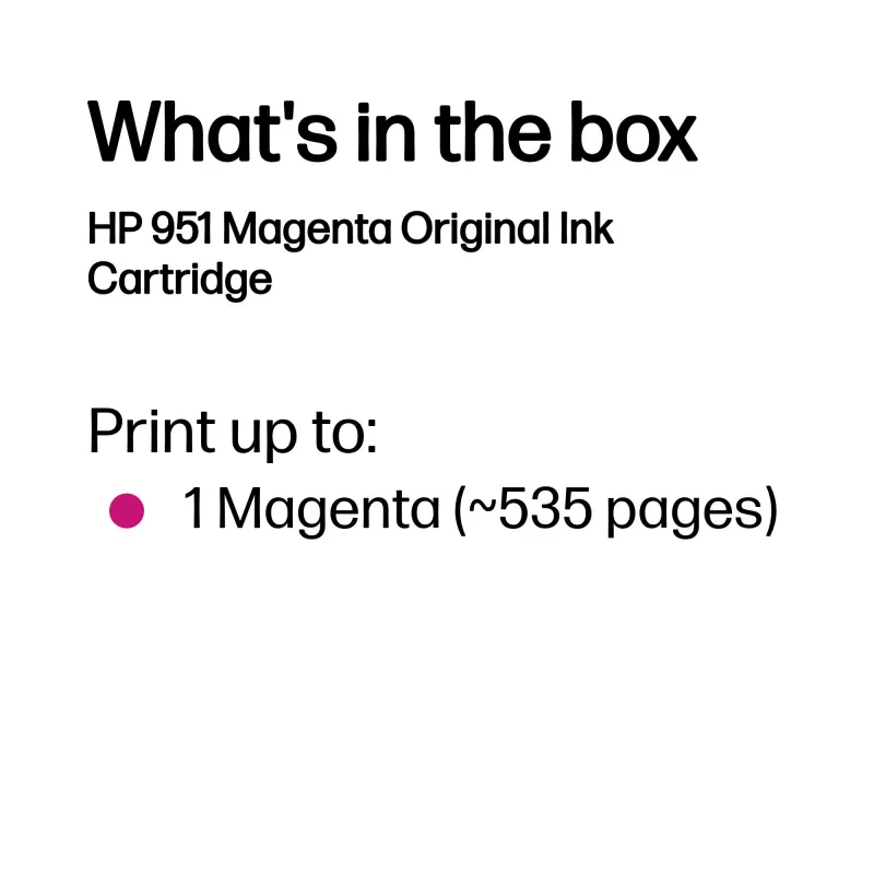 HP 951 Magenta Original Ink Cartridge, Magenta, 1 pc(s), 535 pages