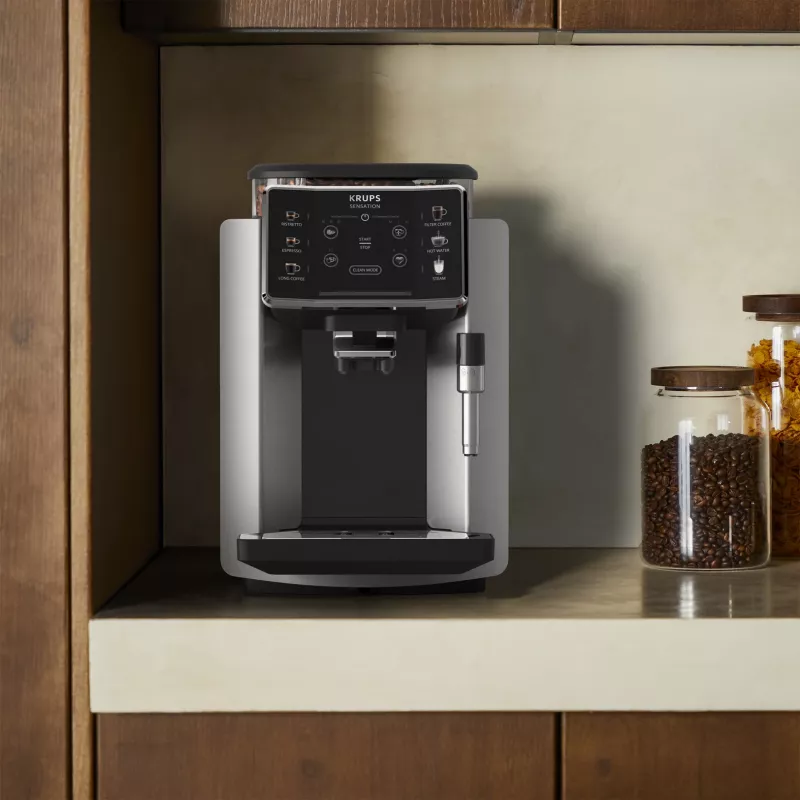 Espresso machine KRUPS Sensation EA910E — fully automatic, 1.7 L water tank, built-in grinder, 2 spouts, 1450 W