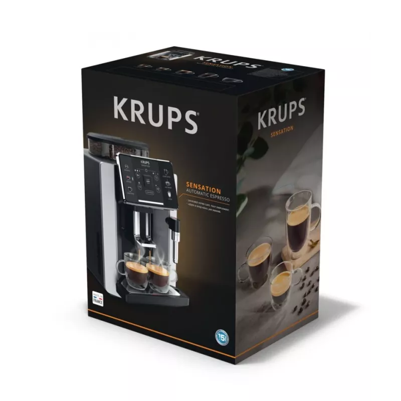 Espresso machine KRUPS Sensation EA910E — fully automatic, 1.7 L water tank, built-in grinder, 2 spouts, 1450 W