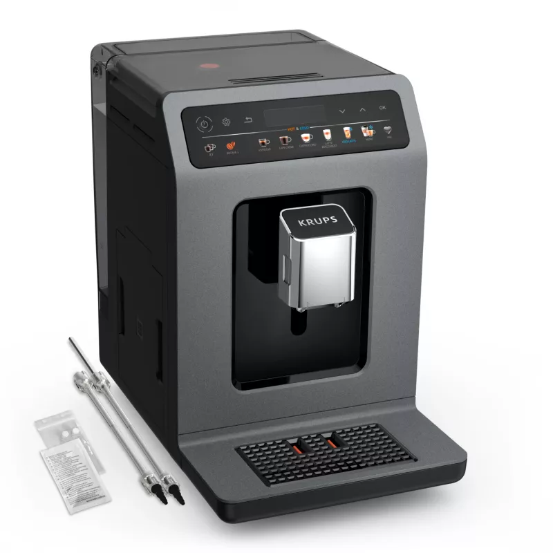 Espresso machine Krups Evidence Hot & Cold EA898GF0 — fully automatic, 2.5 L water tank, built-in grinder, 2 spouts