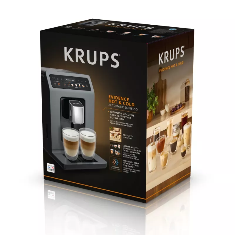 Espresso machine Krups Evidence Hot & Cold EA898GF0 — fully automatic, 2.5 L water tank, built-in grinder, 2 spouts