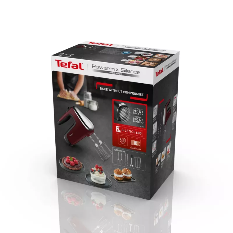 Tefal Powermix Silence HT6525 Hand Mixer, 500 W, Red