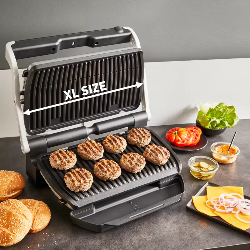 Contact grill Tefal Optigrill+ XL GC727D10 — 2000 W, rectangular metal housing, 445×365×175 mm