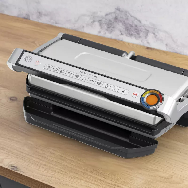 Contact grill Tefal Optigrill+ XL GC727D10 — 2000 W, rectangular metal housing, 445×365×175 mm