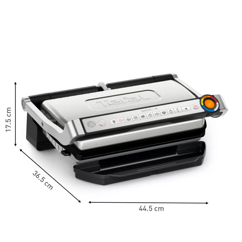Contact grill Tefal Optigrill+ XL GC727D10 — 2000 W, rectangular metal housing, 445×365×175 mm