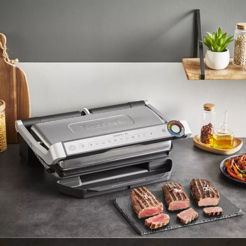 Contact grill Tefal Optigrill+ XL GC727D10 — 2000 W, rectangular metal housing, 445×365×175 mm