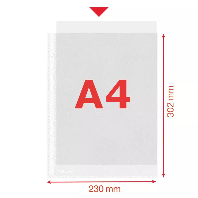 Esselte Plastic Pockets A4 – Economy –, 210 x 297 mm (A4), Transparent, Polypropylene (PP), Portrait, Top, 230 mm