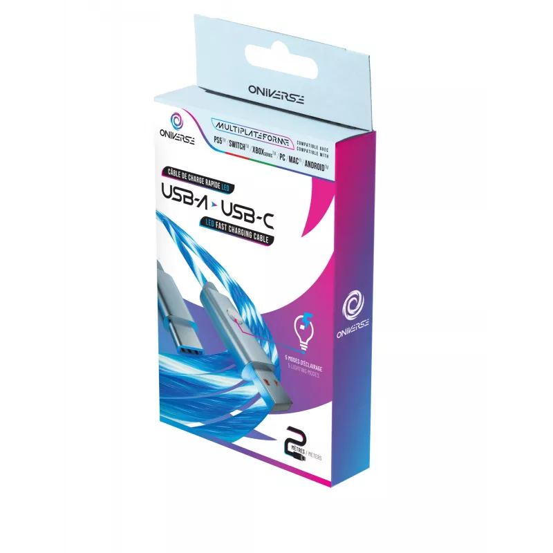 Oniverse USB-A to USB-C Quick Charge Cable with LED - 2 meters - White (Multiplatform)
