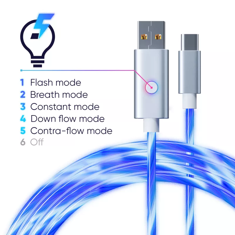 Oniverse USB-A to USB-C Quick Charge Cable with LED - 2 meters - White (Multiplatform)