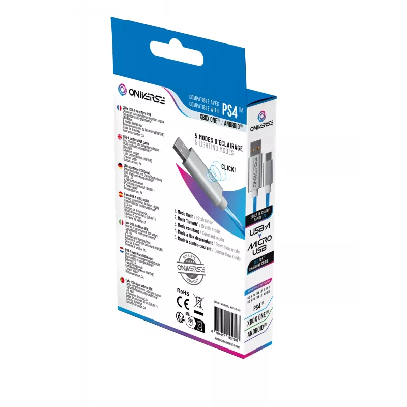 Oniverse Micro USB Charge Cable with LED - 2 meters - White (Multiplatform)