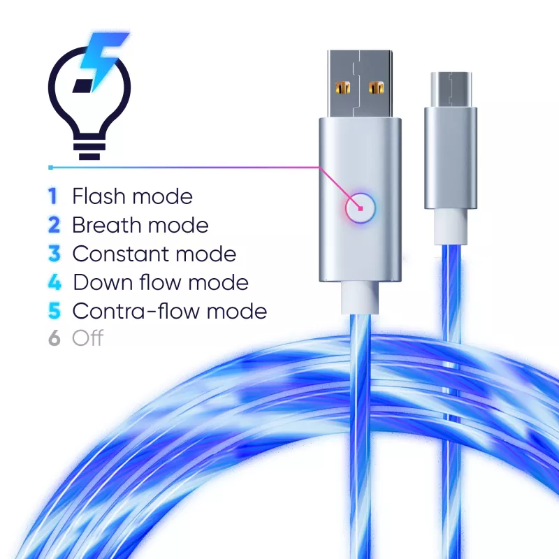 Oniverse Micro USB Charge Cable with LED - 2 meters - White (Multiplatform)