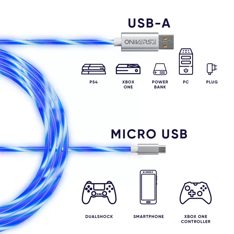 Oniverse Micro USB Charge Cable with LED - 2 meters - White (Multiplatform)