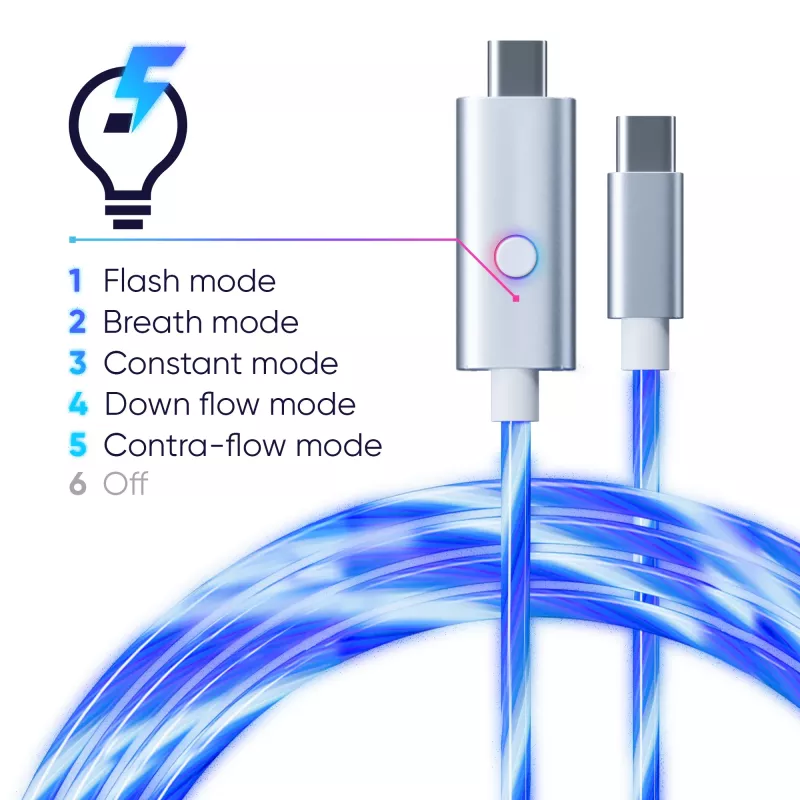 Oniverse USB-C to USB-C fast charging cable - 2 meters - LED (Multiplatform)