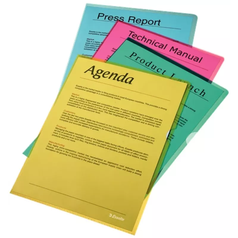 Esselte Folder 105my A4 Box of 100, A4, Polypropylene (PP), Yellow, Portrait, 220 mm, 1 mm