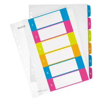 Leitz Indices Printable PP A4+ 1-6 WOW, Numeric tab index, Polypropylene (PP), Multicolour, Portrait, A4 Maxi, 0.3 mm