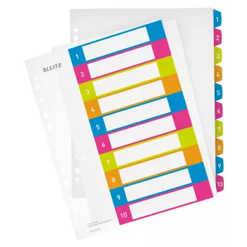 Leitz Indices Printable PP A4+ 1-10 WOW, Numeric tab index, Polypropylene (PP), Multicolour, Landscape, A4 Maxi, 245 mm