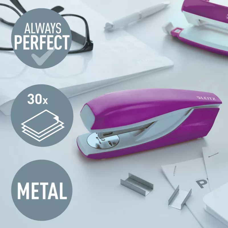 Leitz Stapler WOW 5502 Metal 30 sheets, 30 sheets, Purple, P3, Metal, Plastic, 80 g/m², 4 cm