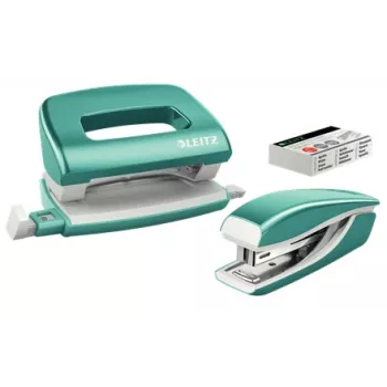 Leitz Stapler & Hole Punch Set Mini WOW, 10 sheets, Blue, Metallic, Pearl, P2, Metal, Plastic, 80 g/m², 3.5 cm