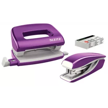 Leitz Stapler & Hole Punch Set Mini WOW, 10 sheets, Metallic, Violet, Metal, Plastic, 80 g/m², 3.5 cm, Rear