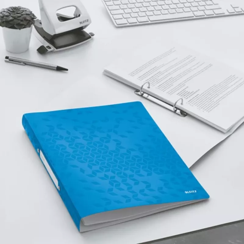 Leitz Ringbinder WOW PP A4 2RR/25mm, A4, Round ring, Polypropylene (PP), Blue, Metallic, White, 190 sheets