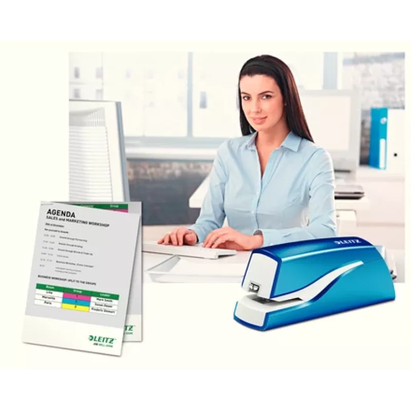 Leitz NeXXt Stapler Battery-powered WOW 5566, 10 sheets, 1 cm, Plastic, Blue, White, Battery, 50 mm