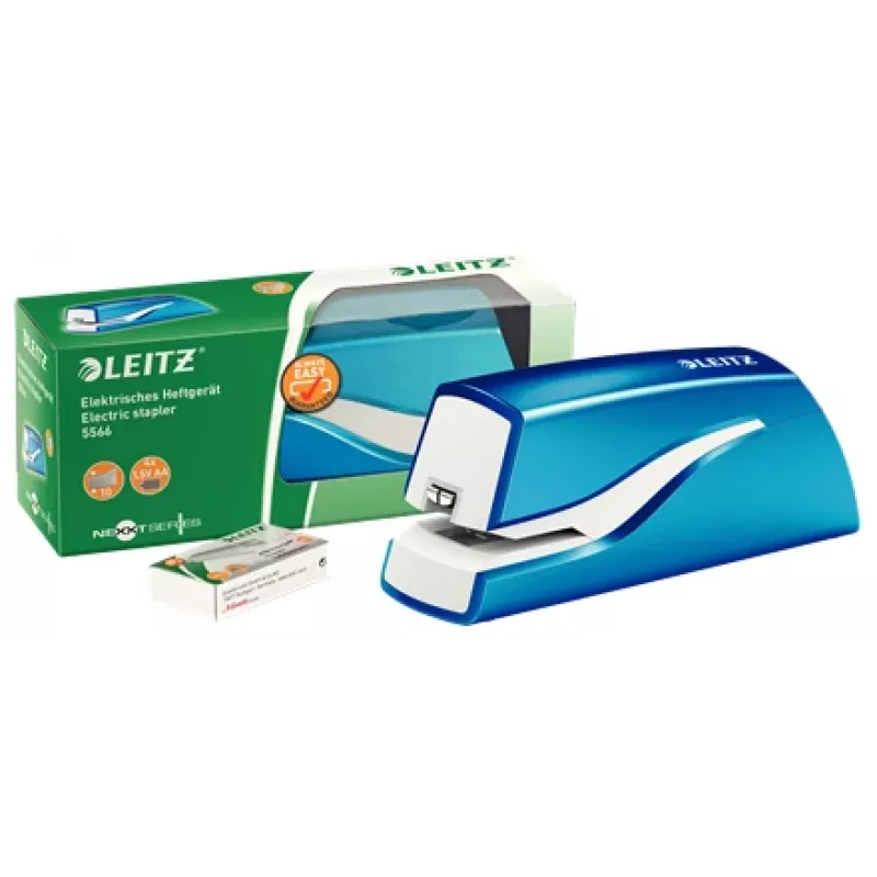 Leitz NeXXt Stapler Battery-powered WOW 5566, 10 sheets, 1 cm, Plastic, Blue, White, Battery, 50 mm