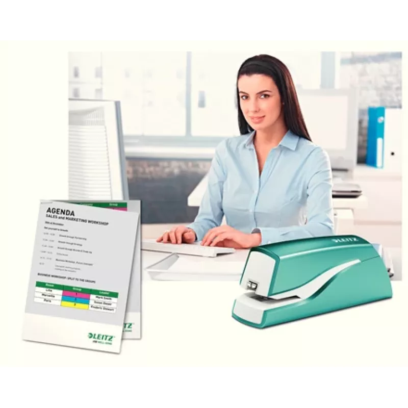 Leitz NeXXt Stapler Battery-powered WOW 5566, 10 sheets, 1 cm, Plastic, Blue, White, Battery, 50 mm
