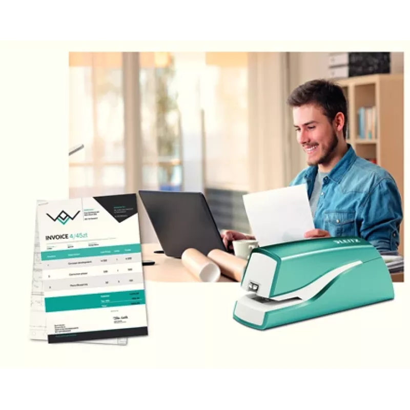 Leitz NeXXt Stapler Battery-powered WOW 5566, 10 sheets, 1 cm, Plastic, Blue, White, Battery, 50 mm