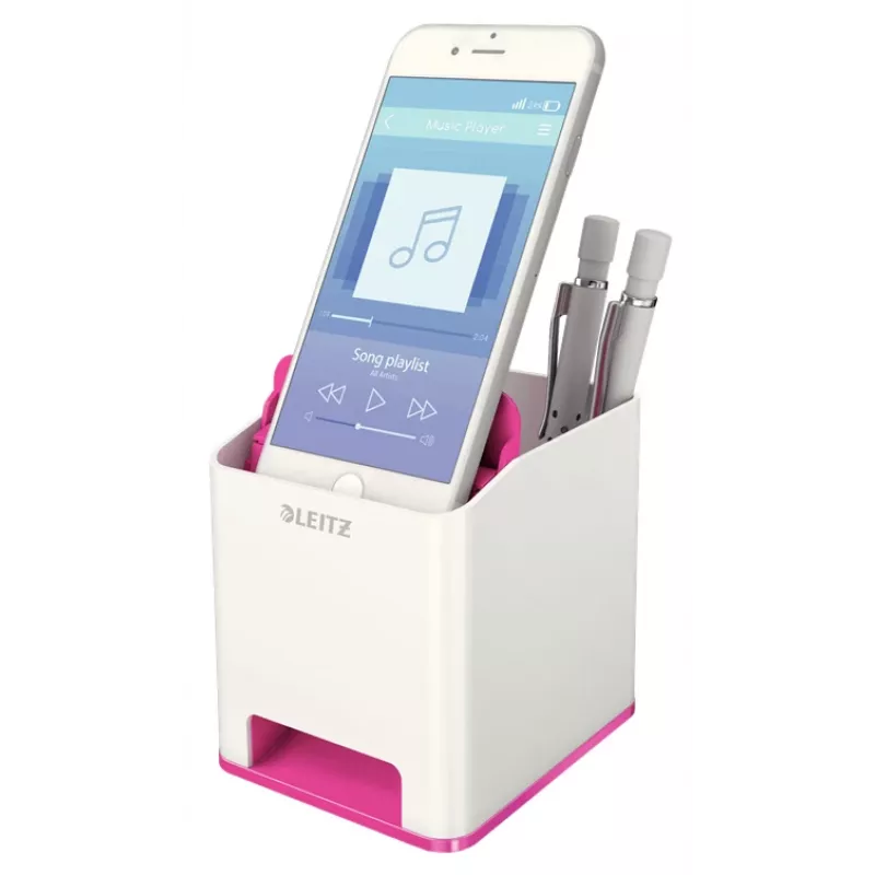 Leitz Sound Pen Holder WOW, Pink, White, Polystyrene, 90 mm, 101 mm, 100 mm, 140 g