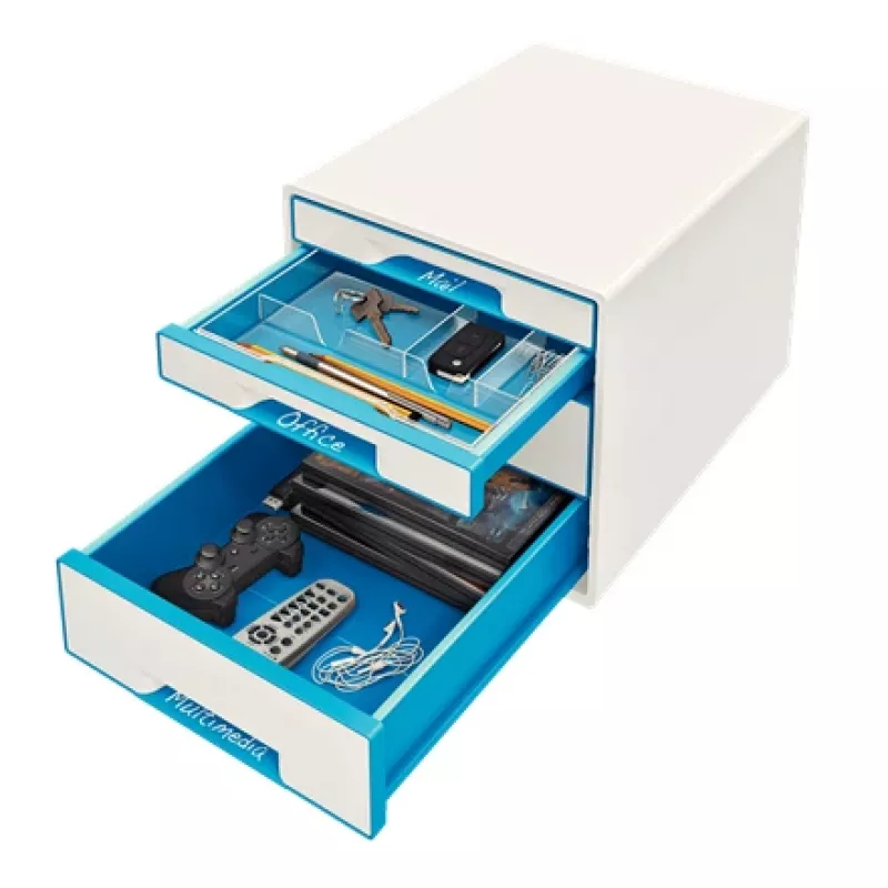 Leitz Drawer Cabinet WOW Cube 4-drawer, 4 drawer(s), Plastic, Blue, White, 1 pc(s), 287 mm, 270 mm