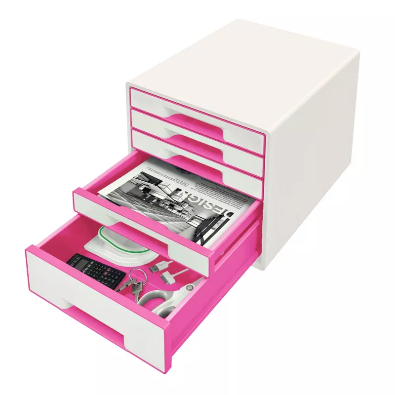Leitz Drawer Cabinet WOW Cube 5-drawer, 5 drawer(s), Plastic, Pink, White, 1 pc(s), 270 mm, 287 mm