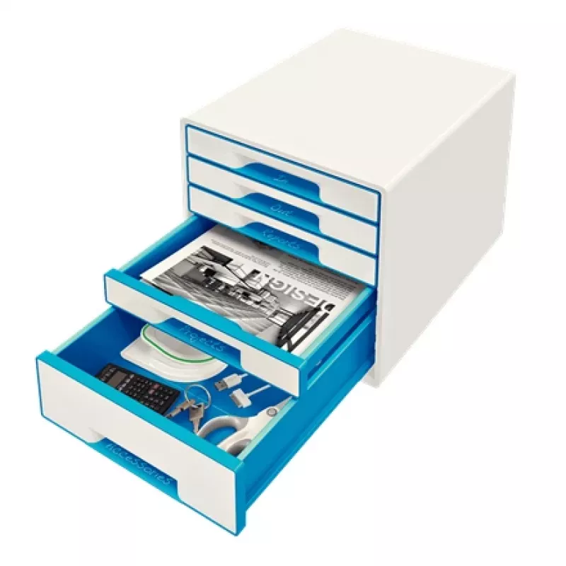 Leitz Drawer Cabinet WOW Cube 5-drawer, 5 drawer(s), Plastic, Blue, White, 1 pc(s), 287 mm, 270 mm