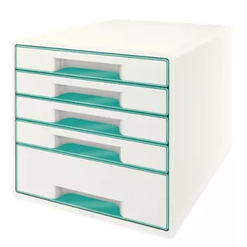 Leitz Drawer Cabinet WOW Cube 5-drawer, 5 drawer(s), Plastic, Turquoise, White, 1 pc(s), 287 mm, 270 mm